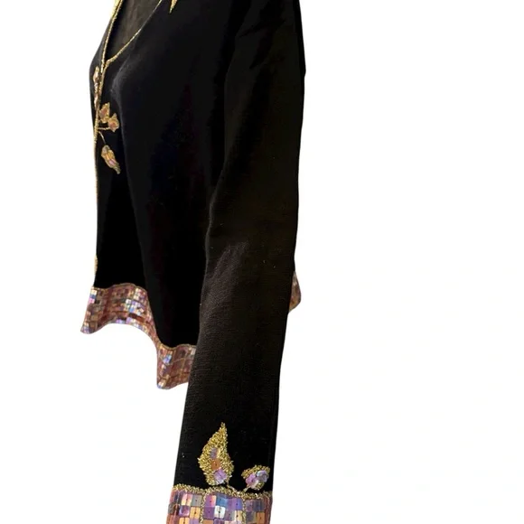 Storybook Knits Black Cardigan with Sequins Leaves - Picture 5 of 6